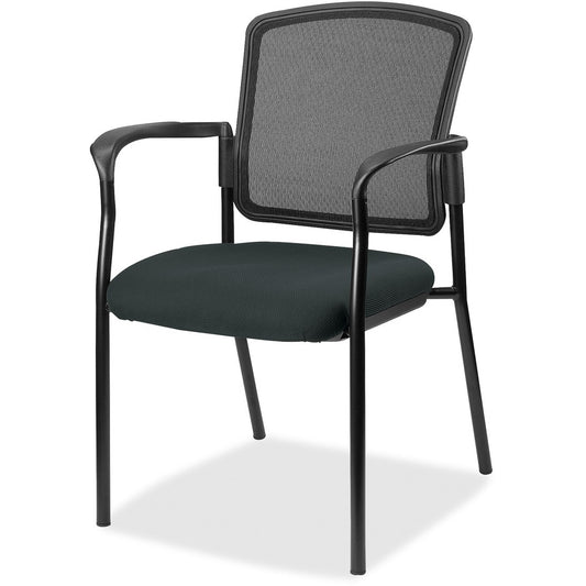 Lorell Mesh Back Stackable Guest Chair - Dillon Black Seat Color - Vinyl Seat Material - Black Back Color - Mesh Back Material - Black Frame Color - Powder Coated Steel Frame Material - Four-legged Base - Black - Vinyl - Armrest - 1 Each