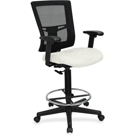 Lorell Mesh Back Drafting Stool - Dillon Snow Seat Color - Vinyl Seat Material - Black Back Color - Mesh Back Material - Black Frame Color - Mid Back - 5-star Base - Snow - Armrest - 1 Each