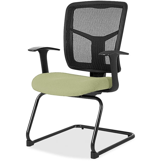 Lorell ErgoMesh Series Mesh Back Guest Chair with Arms - Dillon Sage Seat Color - Vinyl Seat Material - Black Back Color - Mesh Back Material - Cantilever Base - Sage - Armrest - 1 Each