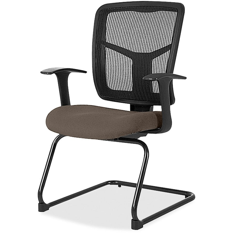 Lorell ErgoMesh Series Mesh Back Guest Chair with Arms - Dillon Java Seat Color - Vinyl Seat Material - Black Back Color - Mesh Back Material - Cantilever Base - Java - Armrest - 1 Each