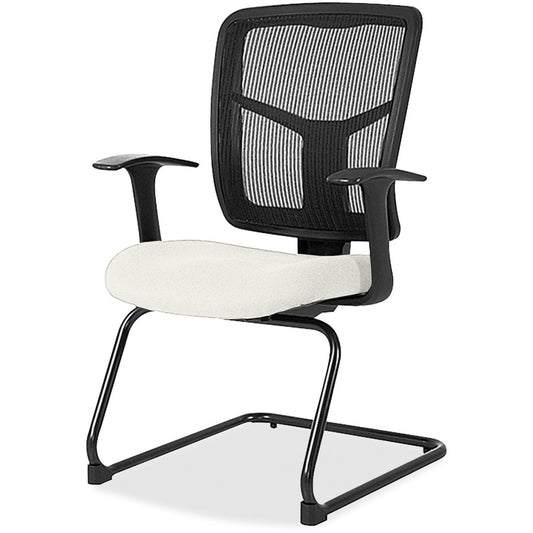 Lorell ErgoMesh Series Mesh Back Guest Chair with Arms - Dillon Snow Seat Color - Vinyl Seat Material - Black Back Color - Mesh Back Material - Cantilever Base - Snow - Armrest - 1 Each
