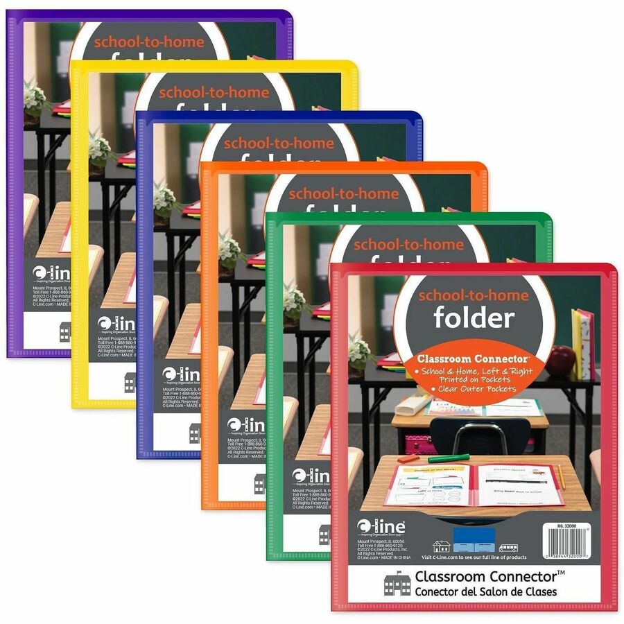C-Line Classroom Connector Report Cover - 2 Front & Back Pocket - Red, Orange, Yellow, Blue, Green, Purple - 36 / Box