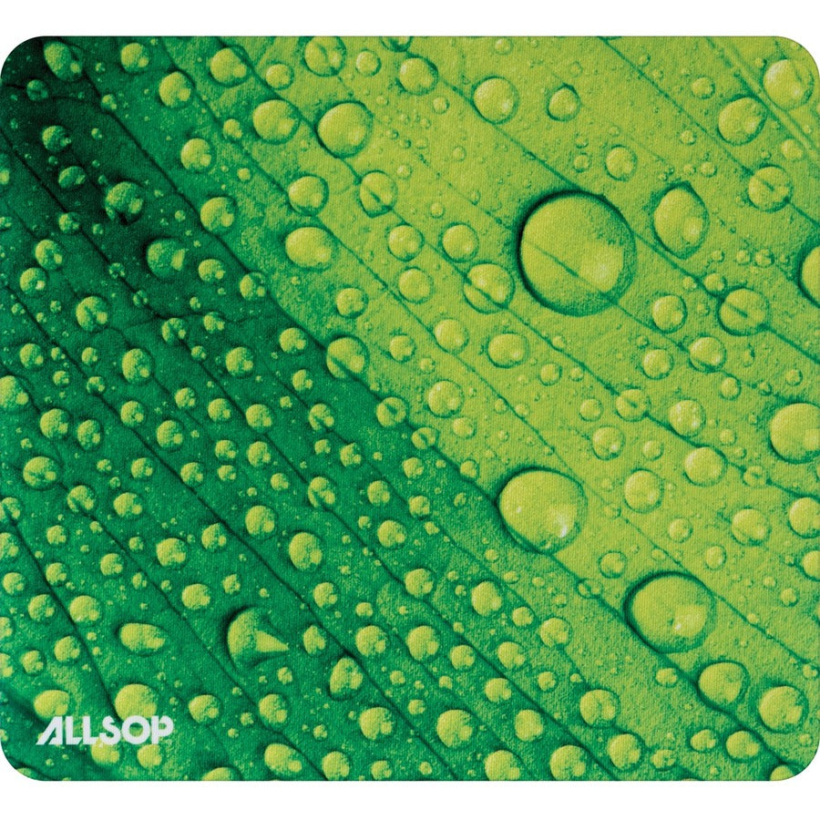 Allsop NatureSmart Image Mousepad - Leaf Raindrop - (31624) - Leaf Raindrop - 0.10" Height x 8.50" Width - Green, Red, White, Blue - Natural Rubber, Latex - Skid Proof - 1 Each
