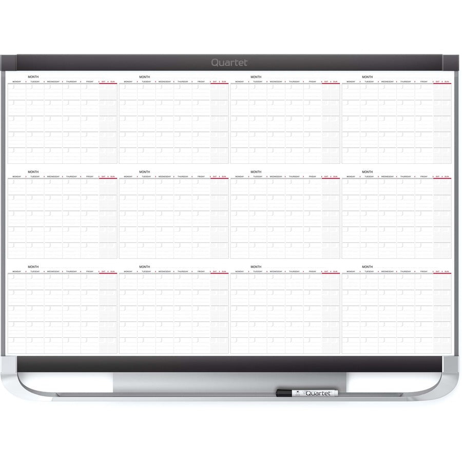 Quartet Prestige 2 Magnetic Calendar Board - Monthly - 12 Month - White, Graphite - Steel - 24" Height x 36" Width - 1 Each