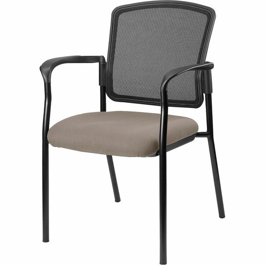 Lorell Stackable Mesh Back Guest Chair - Dillon Stratus Seat Color - Vinyl Seat Material - Black Back Color - Mesh Back Material - Black Frame Color - Powder Coated Steel Frame Material - Four-legged Base - Brown, Stratus - Armrest - 1 Each