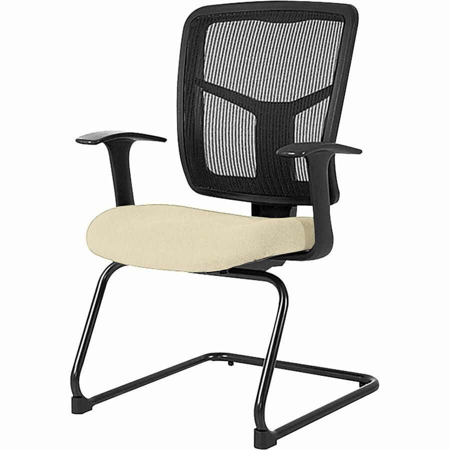 Lorell Ergomesh Series Mesh Guest Chair - Dillon Buff Seat Color - Vinyl Seat Material - Black Back Color - Mesh Back Material - Cantilever Base - Armrest - 1 Each