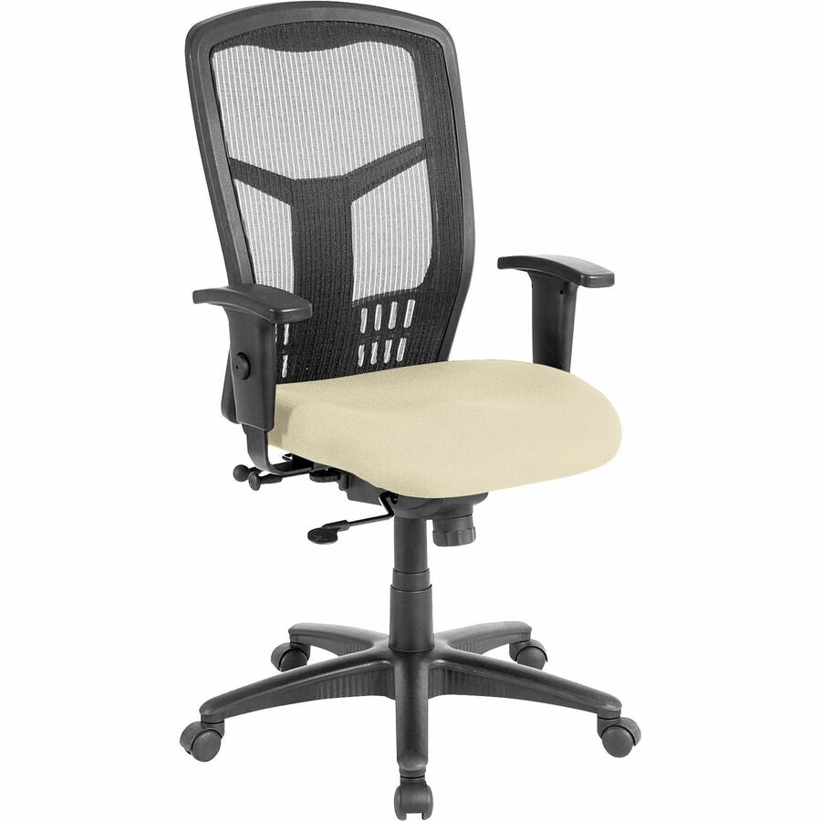 Lorell Ergomesh Executive High-Back Swivel Chair - Dillon Buff Seat Color - Vinyl Seat Material - Black Back Color - Mesh Back Material - High Back - Beige, Buff - Armrest - 1 Each
