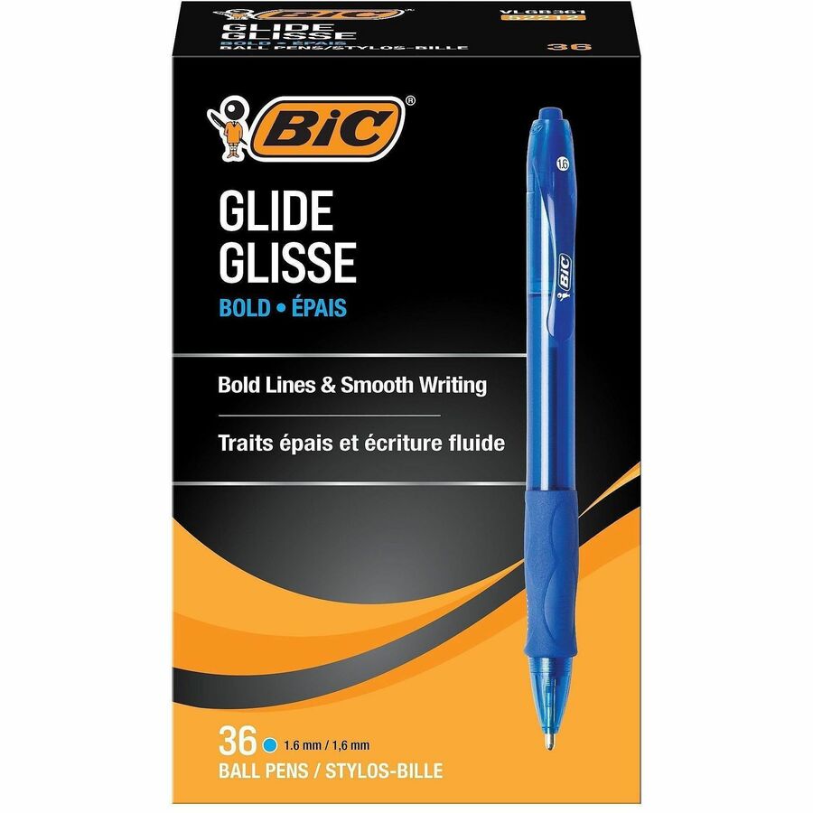 BIC Glide Bold - Refillable - Retractable - Blue Ink - Blue Barrel - Tungsten Carbide Tip - 36 / Box