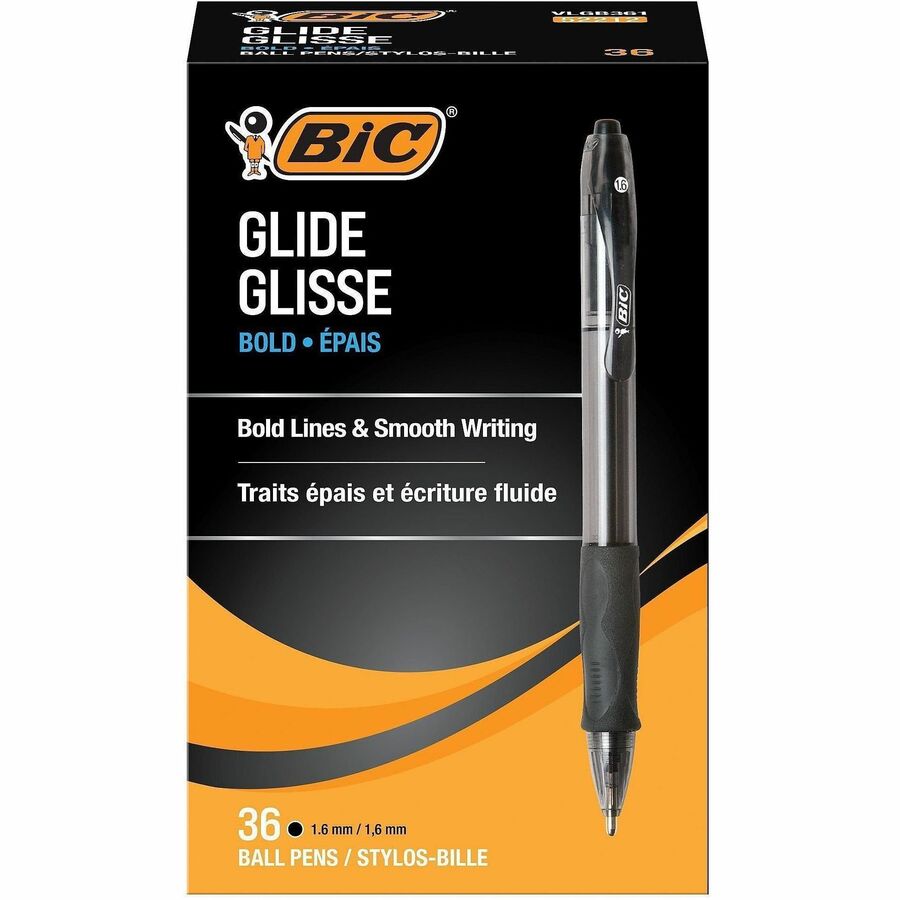 BIC Glide Bold - Retractable - Black Ink - Black Barrel - Tungsten Carbide Tip - 36 / Box