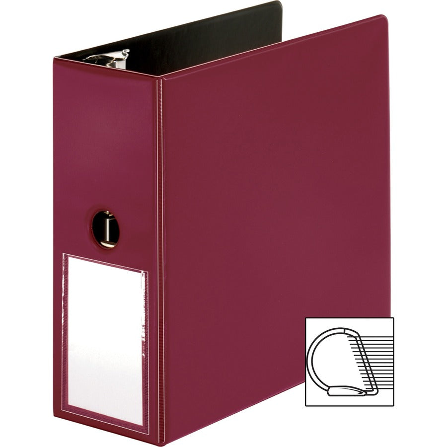 Business Source 5" D-Ring Binder - 5" Binder Capacity - 1050 Sheet Capacity - Fastener: Slant D-Ring - Pocket: Internal - Burgundy - Transparent, Lay Flat, Label Holder, Spine - 1 Each