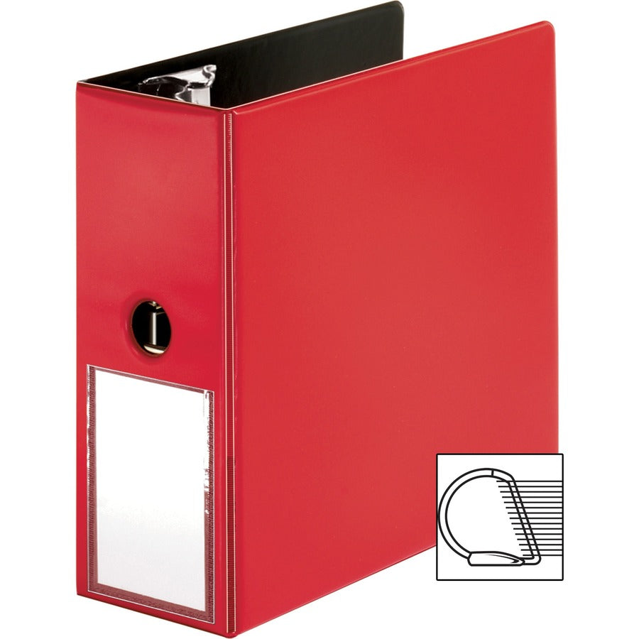 Business Source 5" D-Ring Binder - 5" Binder Capacity - 1050 Sheet Capacity - Fastener: Slant D-Ring - Pocket: Internal - Red - Transparent, Lay Flat, Label Holder, Spine - 1 Each