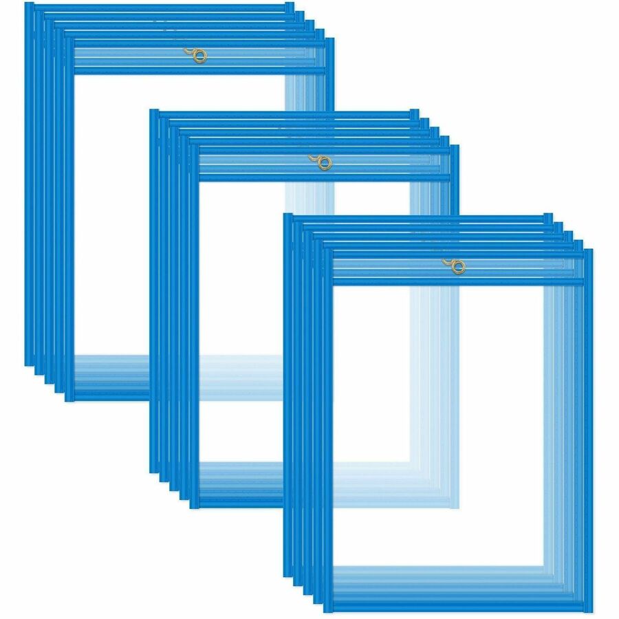 C-Line Neon Colored Stitched Shop Ticket Holders - Support 9" x 12" Media - Vinyl, Metal - Neon Blue - 15 / Box