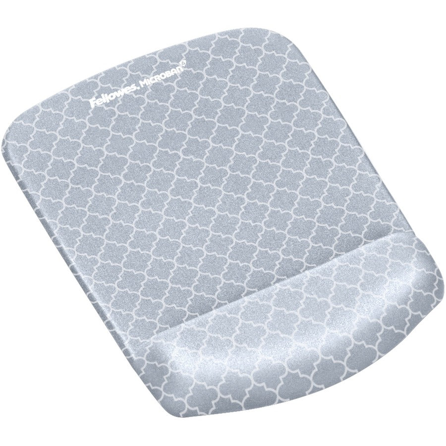 Fellowes PlushTouch Microban Mouse Pad Wrist Rest - Lattice - 1" Height x 7.25" Width x 9.38" Depth - Gray, White - Foam - Wear Resistant, Tear Resistant, Skid Proof - 1