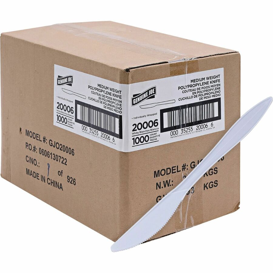 Genuine Joe Individually Wrapped Knife - 1 Piece(s) - Knife - 1 x Knife - Disposable - Polypropylene - White - 1 Carton