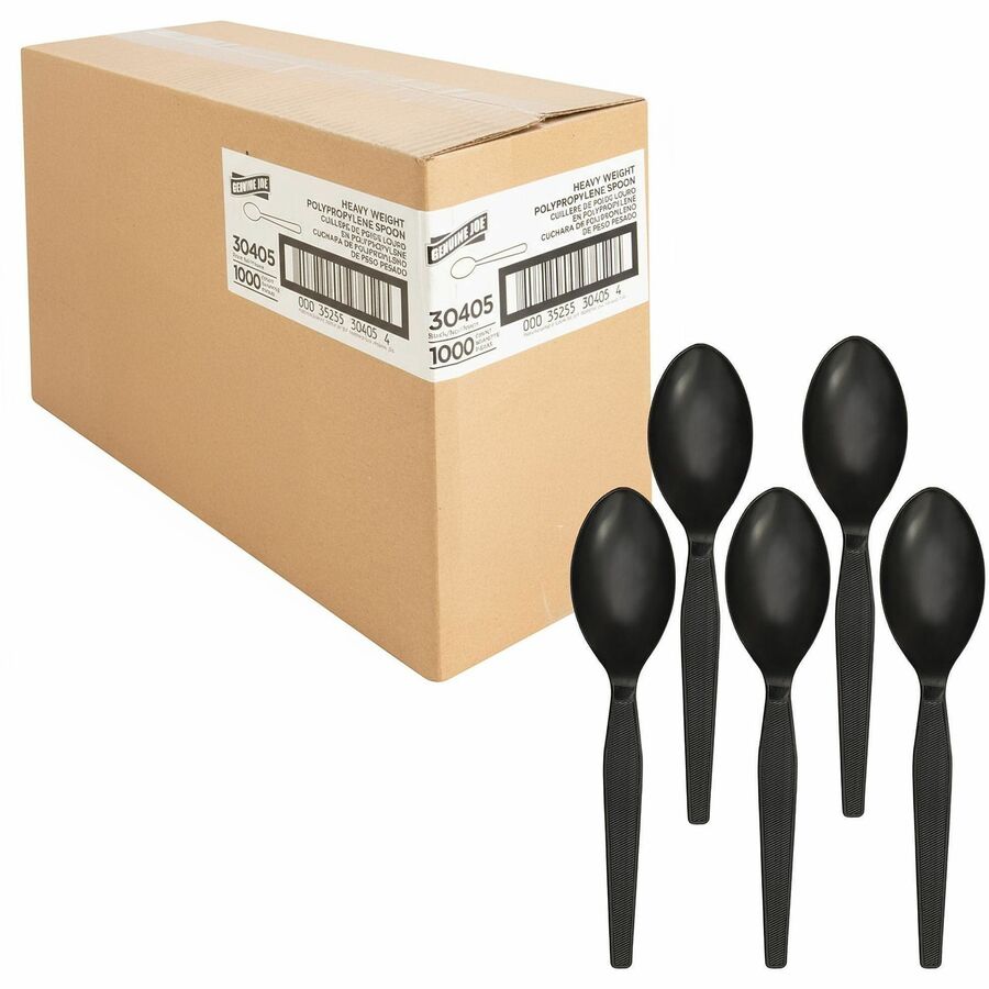 Genuine Joe Medium-Heavyweight Plastic Spoon - 1 Piece(s) - Spoon - 1 x Spoon - Disposable - Textured - Black - 1 Carton