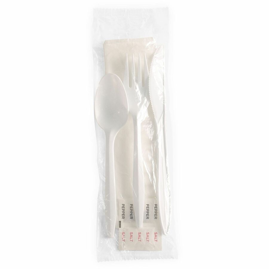Genuine Joe 6-Piece Fork/Knife/Spoon Utensil Kit - 250 Piece(s) - Cutlery Set - 1 x Spoon - 1 x Fork - 1 x Knife - Disposable - Polypropylene - White - 1 Carton
