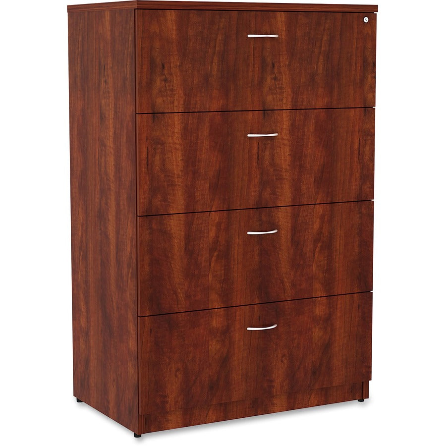 Lorell Essentials Series 4-Drawer Lateral File - 1" Thickness Top, 54.8" Height x 35.5" Width x 22" Depth - Total Drawer(s): 4 - Finish: Cherry Laminate - 1 Each