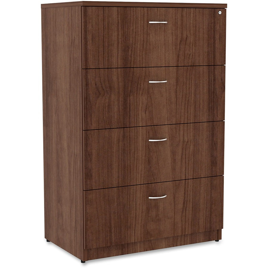 Lorell Essentials Series 4-Drawer Lateral File - 1" Thickness Top, 54.8" Height x 35.5" Width x 22" Depth - Total Drawer(s): 4 - Finish: Walnut Laminate - 1 Each