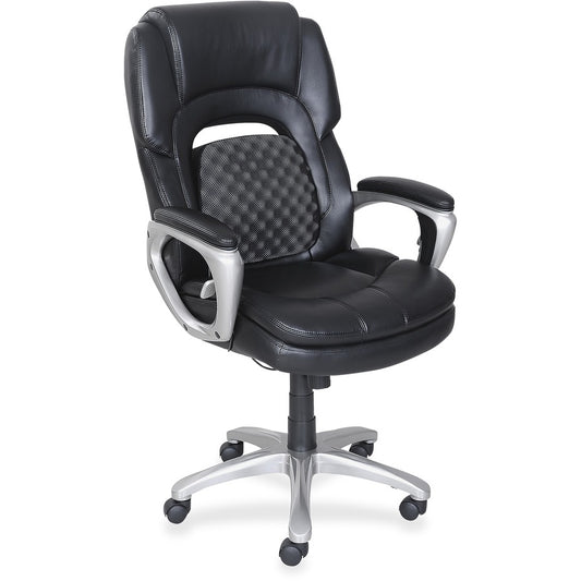 Lorell Wellness by Design Accucel Executive Office Chair - Black Seat Color - Bonded Leather Seat Material - Black Back Color - Ethylene Vinyl Acetate (EVA), Bonded Leather Back Material - High Back - 5-star Base - 1 Each