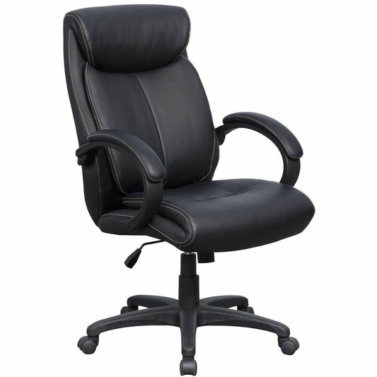 Lorell Executive High-Back Office Chair - Black Seat Color - Bonded Leather Seat Material - Black Back Color - Bonded Leather Back Material - High Back - 1 Each
