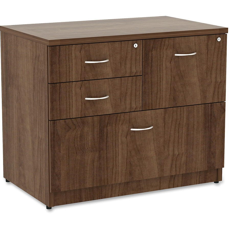 Lorell Essentials Series Box/Box/File Lateral File - 1" Thickness Side Panel, 29.5" Height x 35.5" Width x 22" Depth Lateral File - Total Drawer(s): 4 - Walnut Laminate Table Top - Versatile, Ball Bearing Glide, Drawer Extension, Security Lock, Durable...