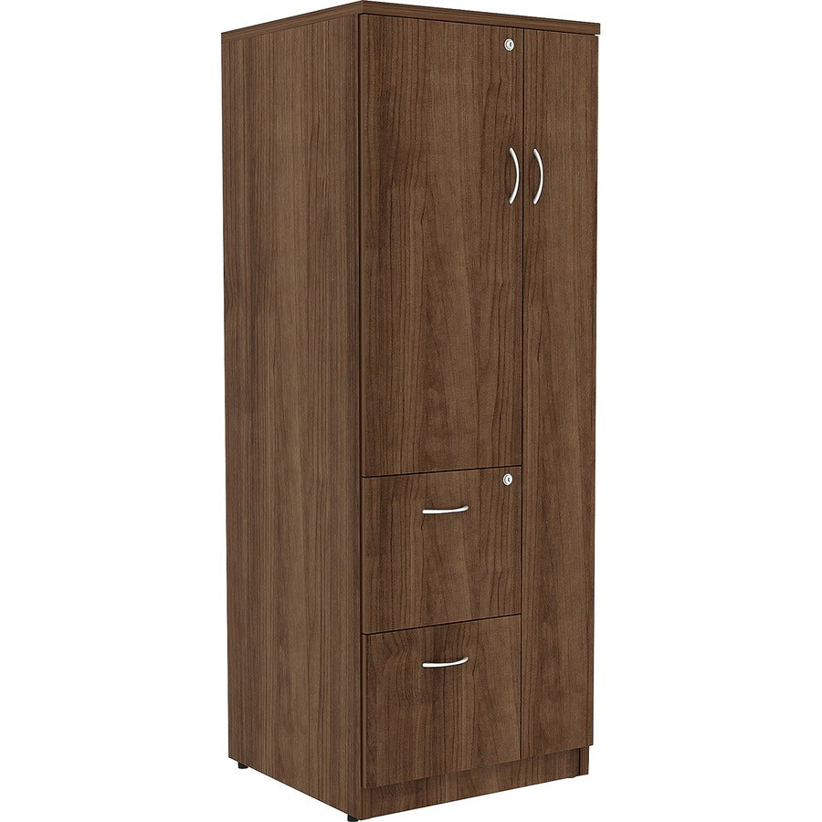 Lorell Essentials/Revelance Tall Storage Cabinet - 65.6" Height x 23.6" Width x 23.6" Depth Cabinet, x 0.5" Length Compartment - Total Drawer(s): 2 - 1 Door(s) - Finish: Walnut, Laminate - Durable, Lockable Drawer - For Storage - 1 Each