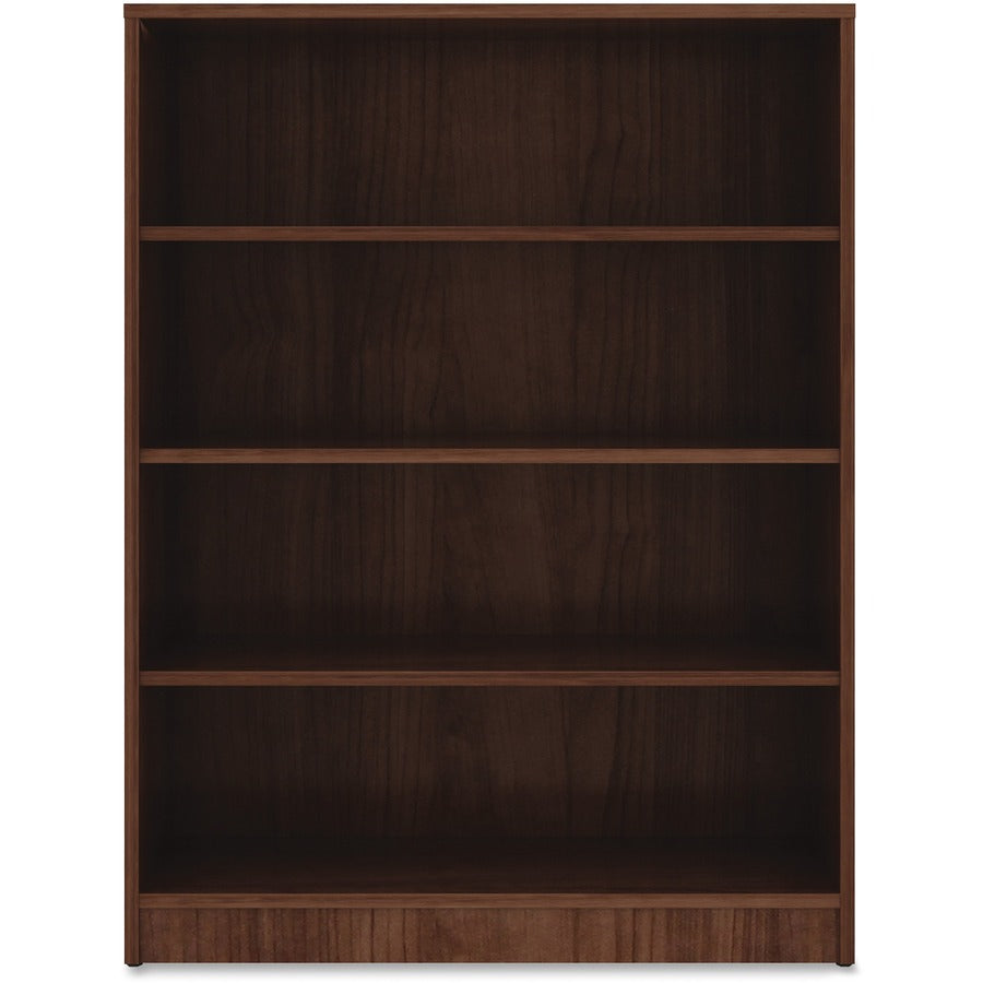 Lorell Laminate Bookcase - 4 Shelf(ves) - 48" Height x 36" Width x 12" Depth - Sturdy, Adjustable Feet, Adjustable Shelf, Square Corner - Thermofused Laminate (TFL) - Walnut - Laminate - 1 Each