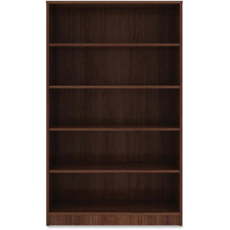 Lorell Laminate Bookcase - 0.7" Thickness Shelf, 60" Height x 36" Width x 12" Depth - 5 Shelve(s) - 4 Adjustable Shelf(ves) - Square Edge - Material: Thermofused Laminate (TFL) - Finish: Walnut - 1 Each