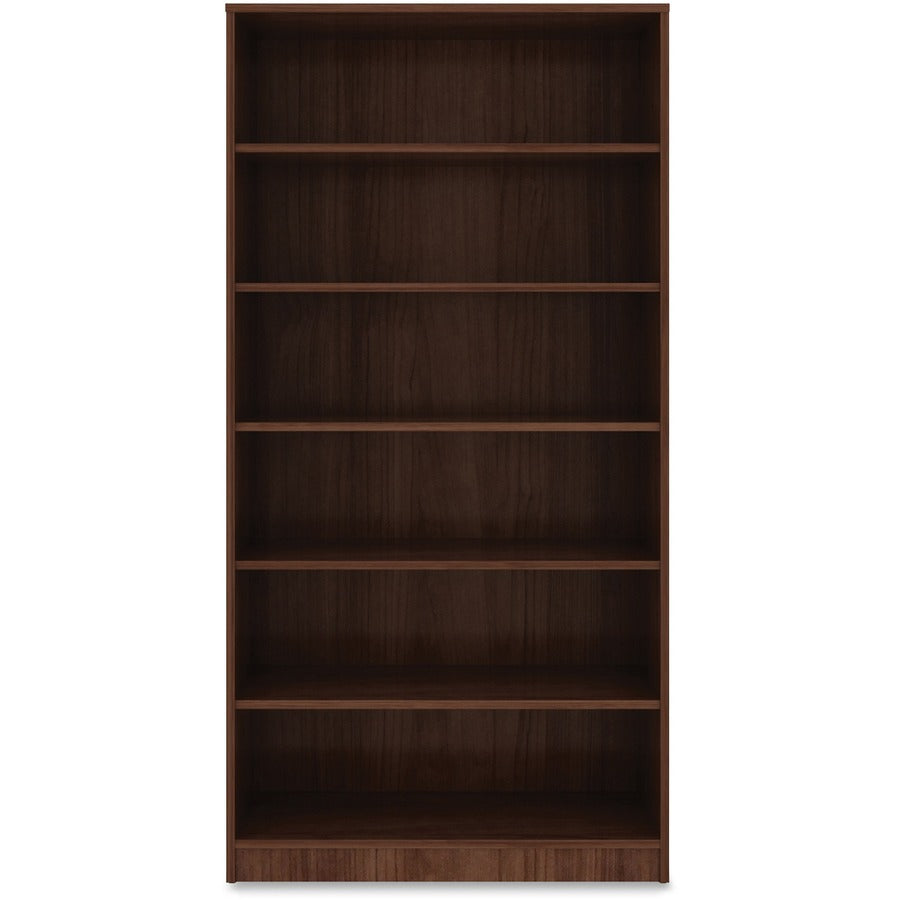 Lorell Laminate Bookcase - 6 Shelf(ves) - 72" Height x 36" Width x 12" Depth - Sturdy, Adjustable Feet, Adjustable Shelf, Square Corner - Thermofused Laminate (TFL) - Walnut - Laminate - 1 Each