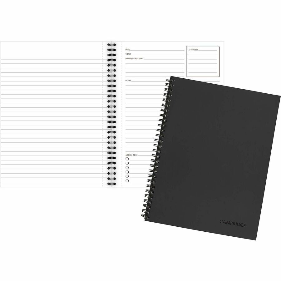 Mead Limited Meeting Notebook - 80 Pages - Wire Bound - Both Side Ruling Surface - Ruled Front Ruling - 7 1/4" x 9 1/2" Sheet Size - Black Cover - Perforated, Dual Sided - 1 Each
