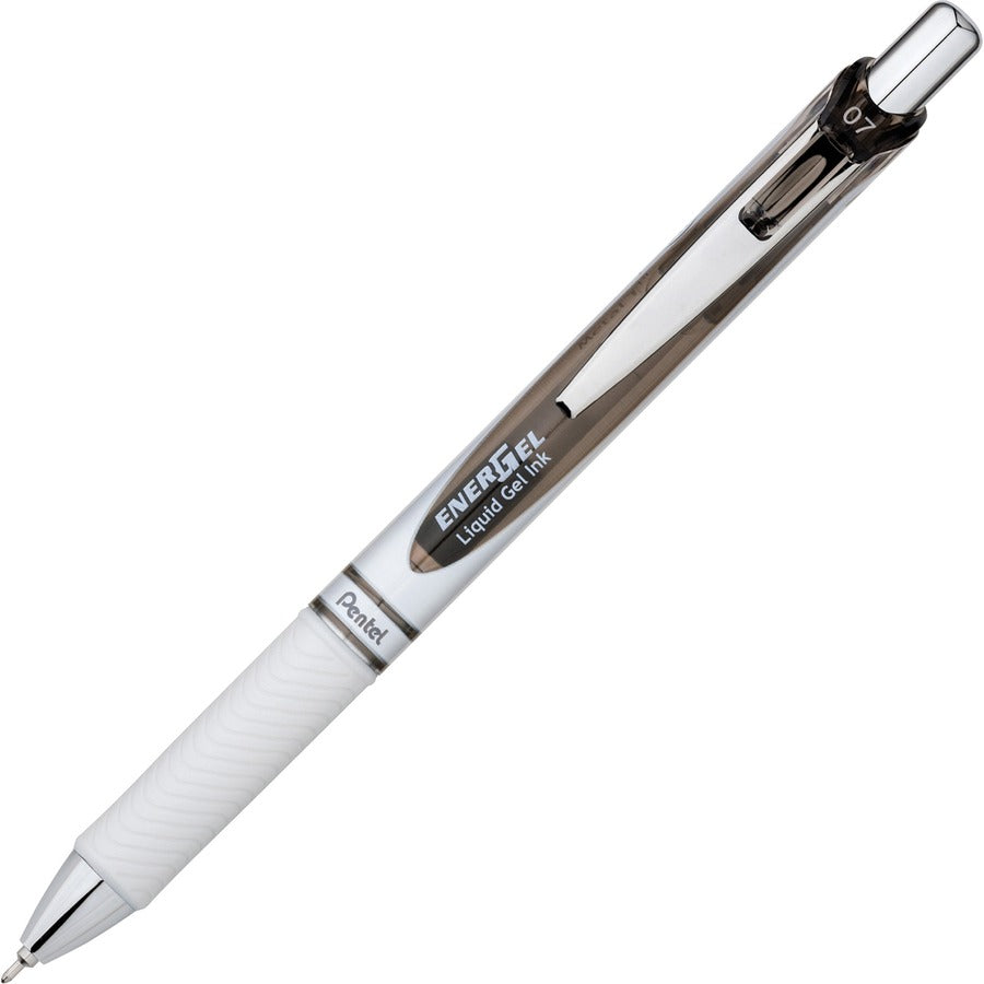 EnerGel EnerGel Pearl Retractable Liquid Gel Pen - Refillable - Retractable - Black Ink - Gel-based - Pearl White Barrel - 12 / Dozen