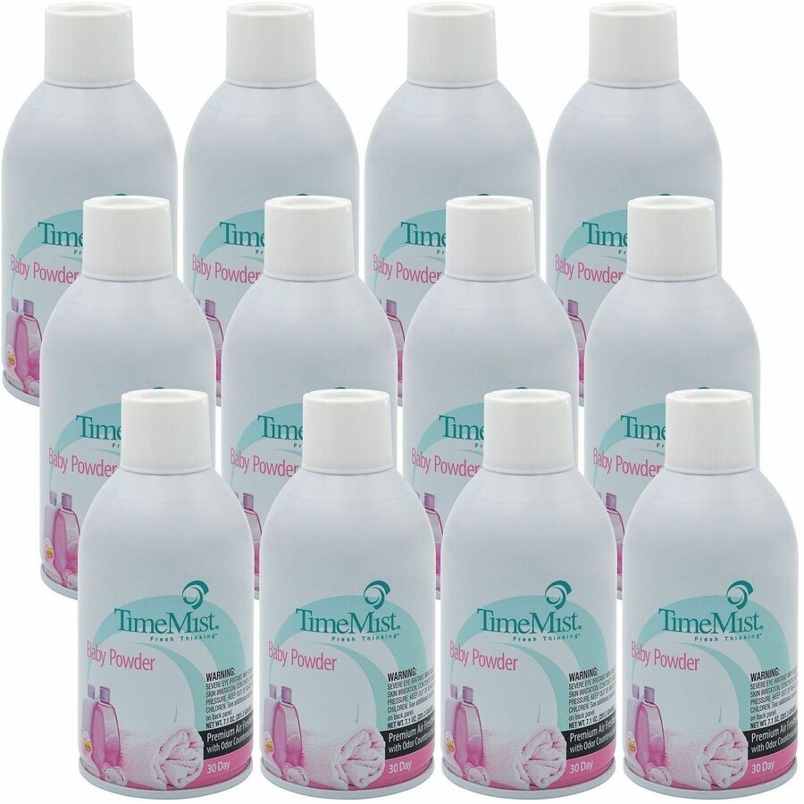 TimeMist Metered 30-Day Baby Powder Scent Refill - Spray - 6000 ft� - 5.3 fl oz (0.2 quart) - Baby Powder - 30 Day - Long Lasting, Odor Neutralizer - 12 / Carton