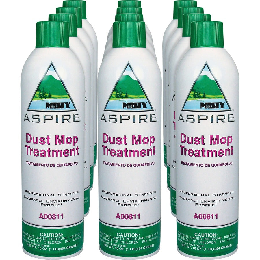 MISTY Aspire Dust Mop Treatment - For Multipurpose - Aerosol - 16 fl oz (0.5 quart) - Lemon, Citrus Scent - VOC-free, No-wax, Water Based, Non-flammable, Silicon-free - Clear, White - 12 / Carton