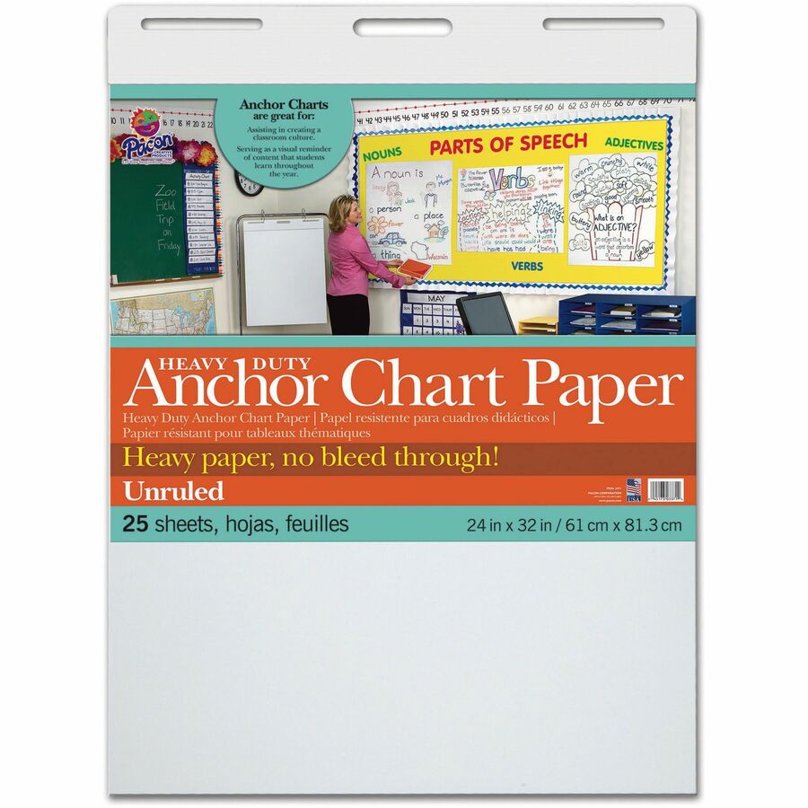 Pacon Heavy Duty Anchor Chart Paper - 25 Sheets - Plain - Unruled Front Ruling - 24" x 32" Sheet Size - White Paper - 4 / Carton