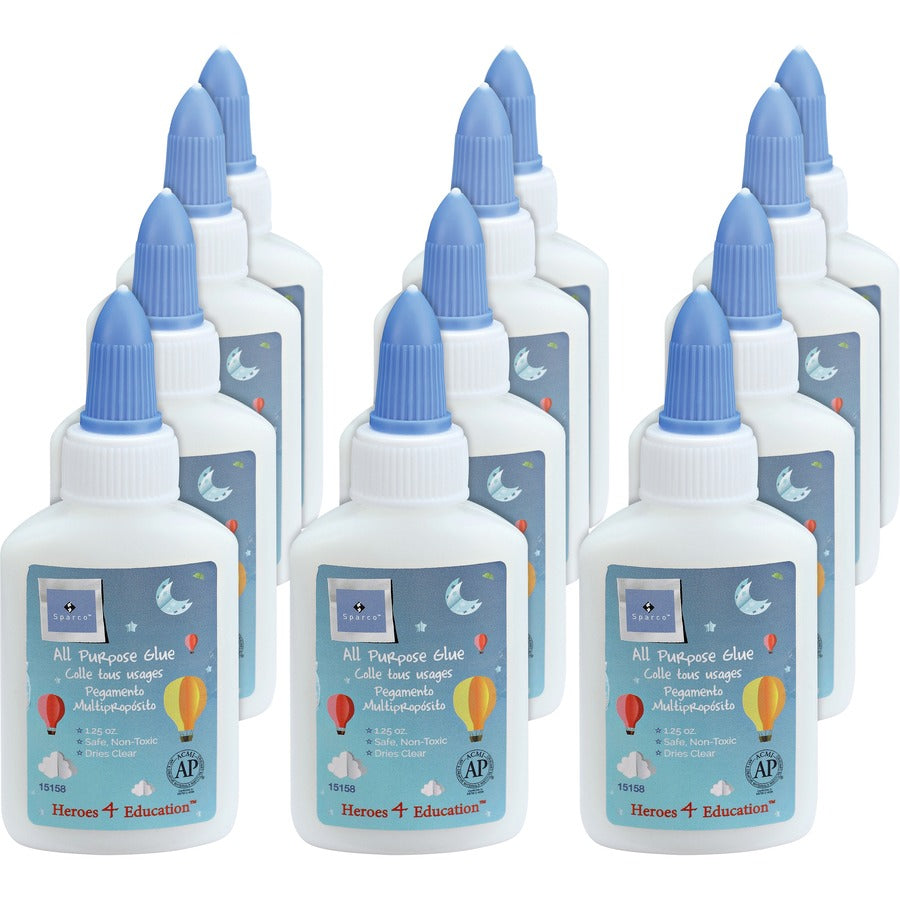 Sparco Washable School Glue - 1.25 fl oz - White - 12 / Box