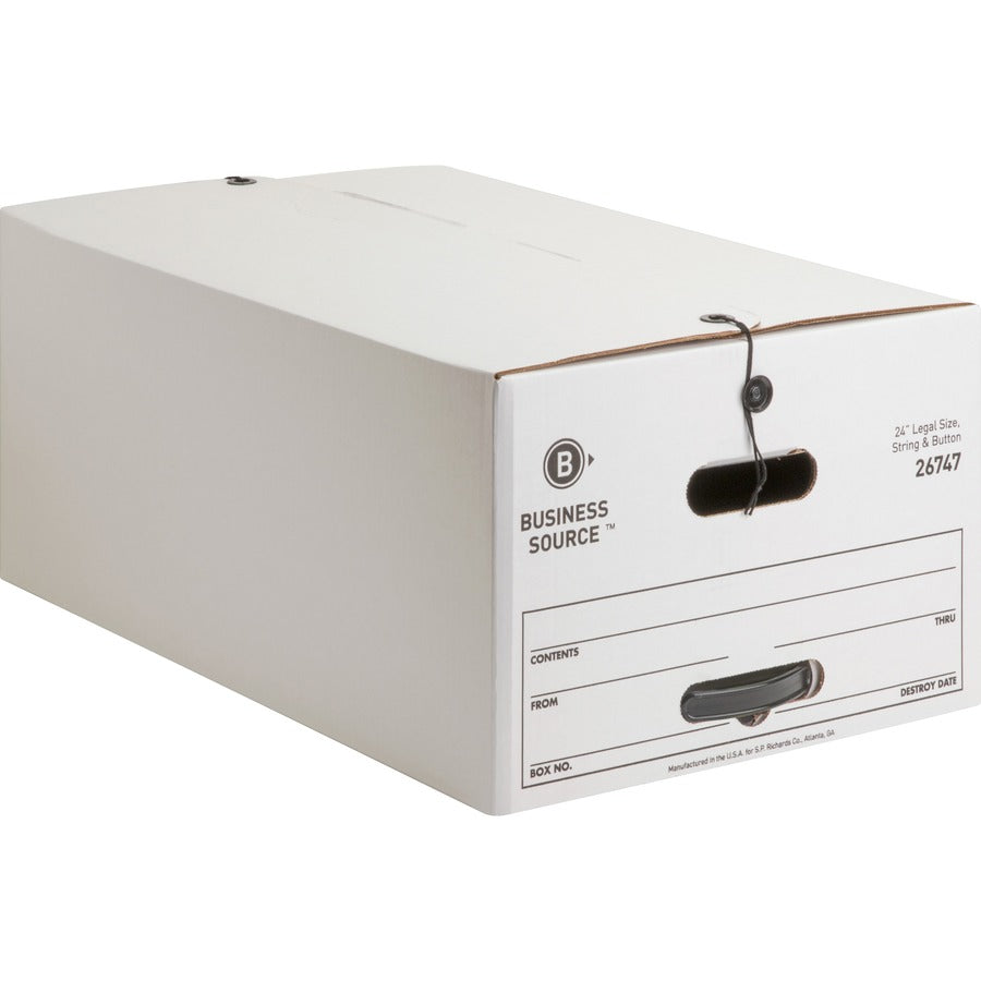 Business Source Medium Duty Legal Size Storage Box - Internal Dimensions: 15" Width x 24" Depth x 10" Height - External Dimensions: 15.3" Width x 24.1" Depth x 10.8" Height - Media Size Supported: Legal - Stackable - White - 12 / Carton
