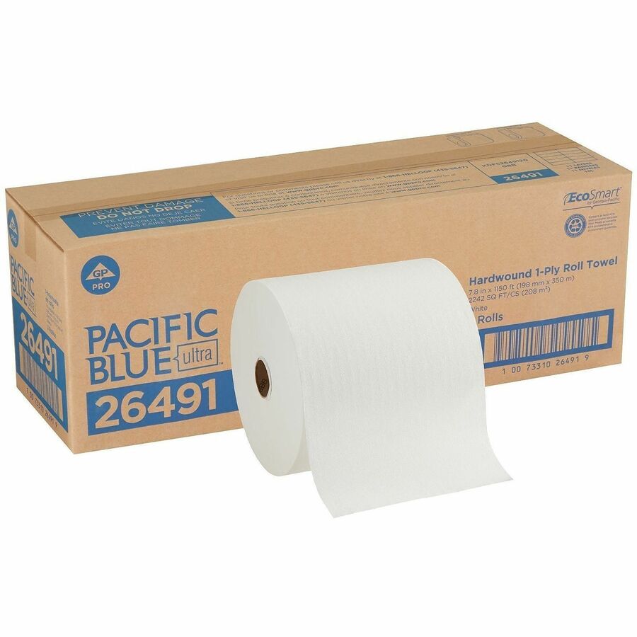 Pacific Blue Ultra High-Capacity Recycled Paper Towel Rolls - 7.87" Width x 1150 ft Length - White - 3 Rolls Per Carton - 3 / Carton