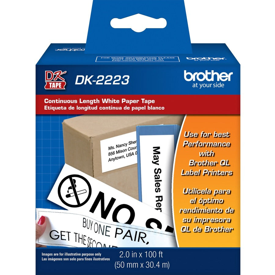 Brother BK on WE Continuous Length Paper Labels - x 2" Width - Permanent Adhesive - White - Paper - 1 Roll