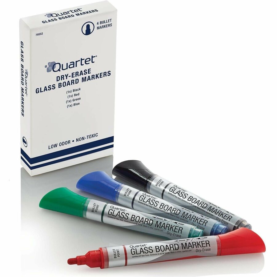 Quartet Premium Dry-Erase Markers for Glass Boards - Erasable - Black, Blue, Red, Green Ink - 4 / Pack