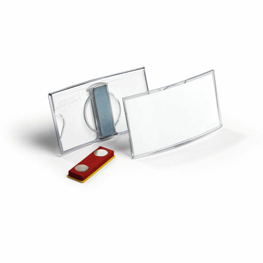 DURABLE Delux Convex Name Badge Holder - 1.6" Height x 3" Width - Acrylic - Transparent - Magnetic - 25 / Box