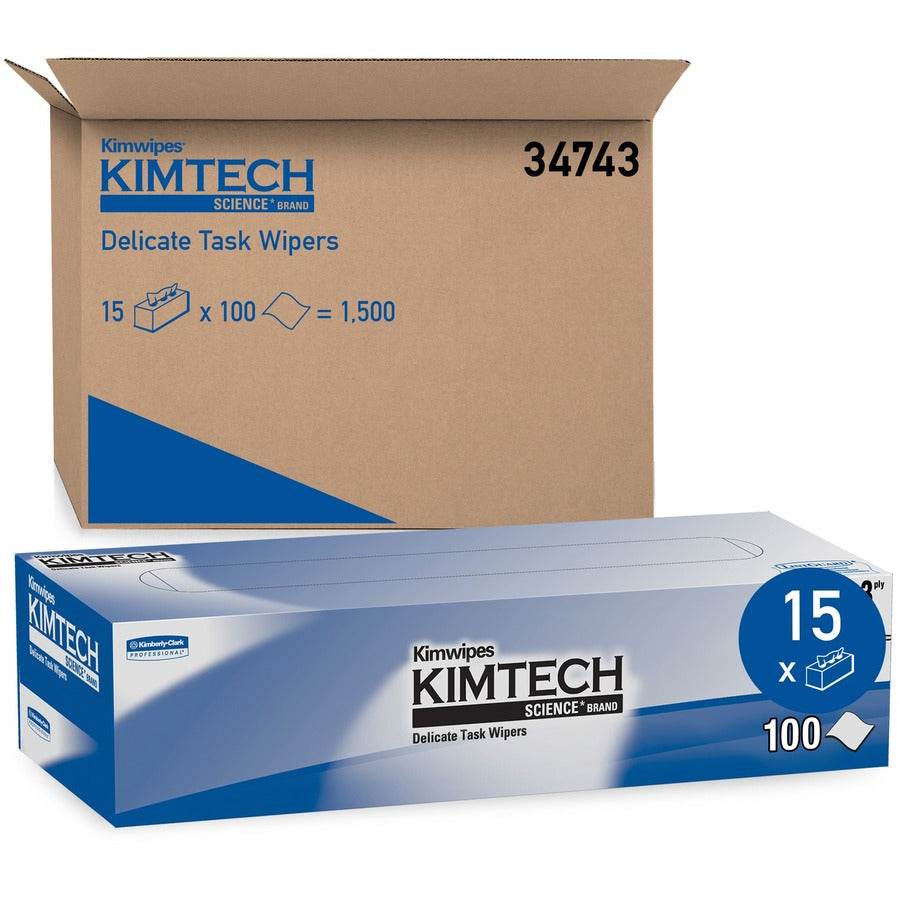 KIMTECH Delicate Task Wipers - Pop-Up Box - For Laboratory - Wipe - Recommended For: Dust Remover, Liquid Remover, Lint Remover - Absorbent - White - 100/Box - 15 / Carton