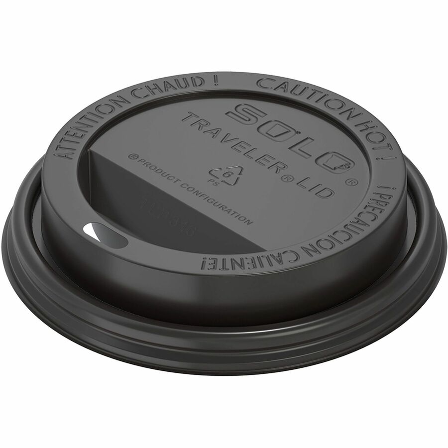 Solo 10-24 oz PS Plastic Traveler Dome Cup Lid - Black - Dome - 3.7" Diameter - Plastic, Polystyrene - Black - 10 / Carton