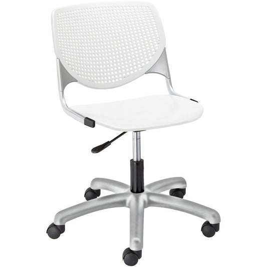 KFI Kool Task Chair with Perforated Back - White Seat Color - Polypropylene Seat Material - White Back Color - Polypropylene Back Material - Powder Coated Silver Frame Color - Steel Frame Material - 5-star Base - 1 Each