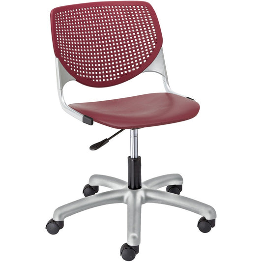 KFI Kool Task Chair with Perforated Back - Burgundy Seat Color - Polypropylene Seat Material - Burgundy Back Color - Polypropylene Back Material - Powder Coated Silver Frame Color - Steel Frame Material - 5-star Base - 1 Each
