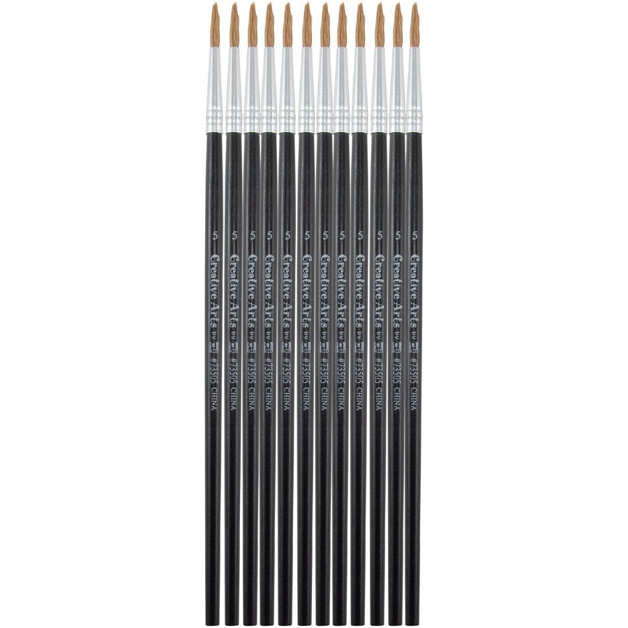 Charles Leonard Water Color Brush - 0.63" Bristle - No. 5 - Hardwood Handle - Aluminum Ferrule - 12 / Pack
