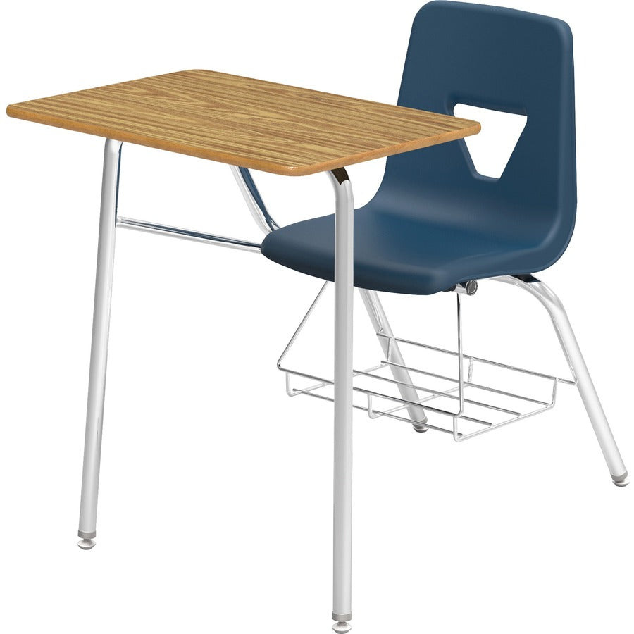 Lorell Student Chair/Desk Combo Desks - Medium Oak Rectangle, High Pressure Laminate (HPL) Top - Four Leg Base - 4 Legs - 24" Table Top Width x 18" Table Top Depth - 31" Height - Classroom - Navy - Polypropylene - Tubular Steel Frame Material - 2 / Carton