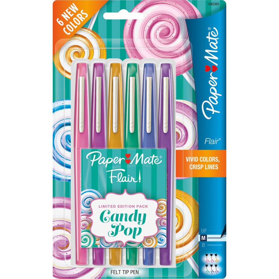 Paper Mate Flair Candy Pop Limited Edition Felt Tip Pen - 0.7 mm Pen Point - Assorted Ink - Felt Tip - 6 / Pack