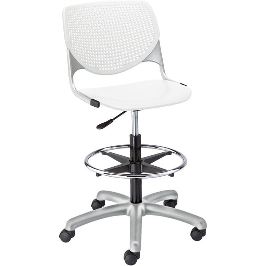 KFI Kool Collection 2300 Armless Stool with Casters - Polypropylene Seat Material - Polypropylene Back Material - Powder Coated Silver Frame Color - Steel Frame Material - 5-star Base - White - 1 Each