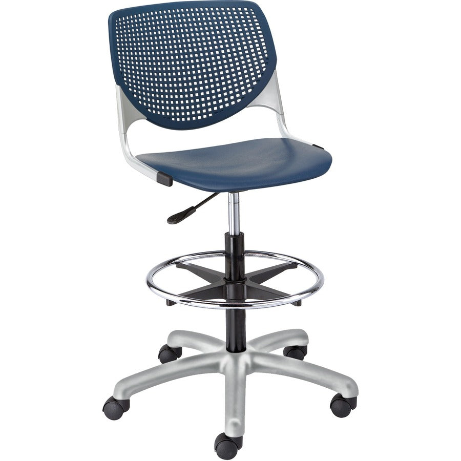 KFI Kool Collection 2300 Armless Stool with Casters - Polypropylene Seat Material - Polypropylene Back Material - Powder Coated Silver Frame Color - Steel Frame Material - Navy - 1 Each