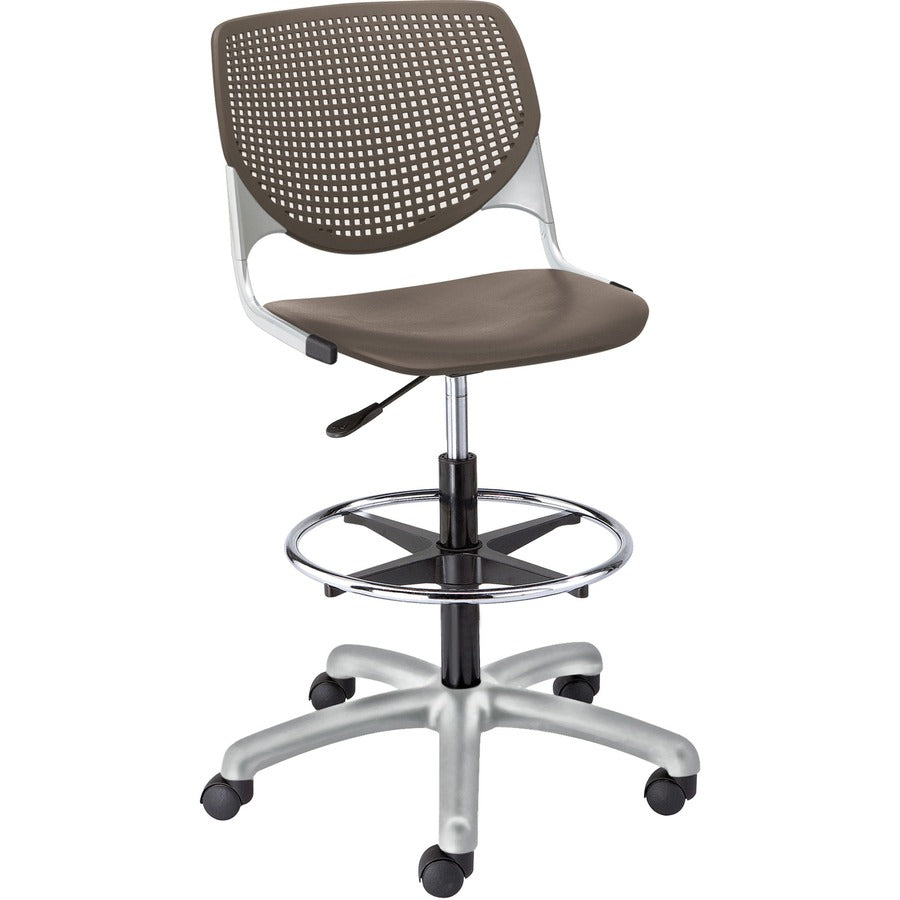KFI Kool Collection 2300 Armless Stool with Casters - Polypropylene Seat Material - Polypropylene Back Material - Powder Coated Silver Frame Color - Steel Frame Material - 5-star Base - Brownstone - 1 Each
